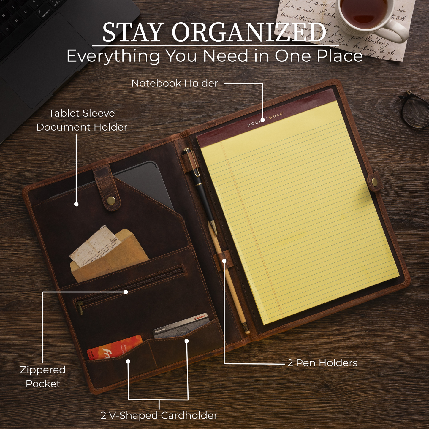 Leather Portfolio Binder with Pen for Men and Women