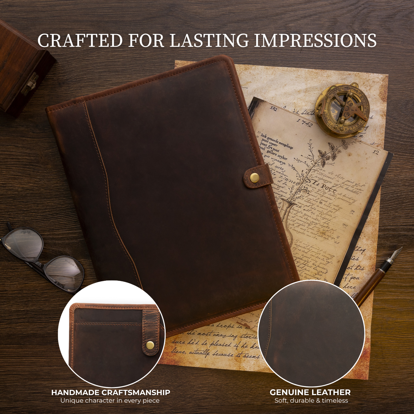 Leather Portfolio Binder with Pen for Men and Women