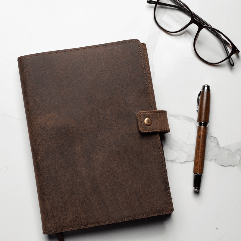Refillable Leather Journal -  Premium Lined A5 Writing Notebook Cover