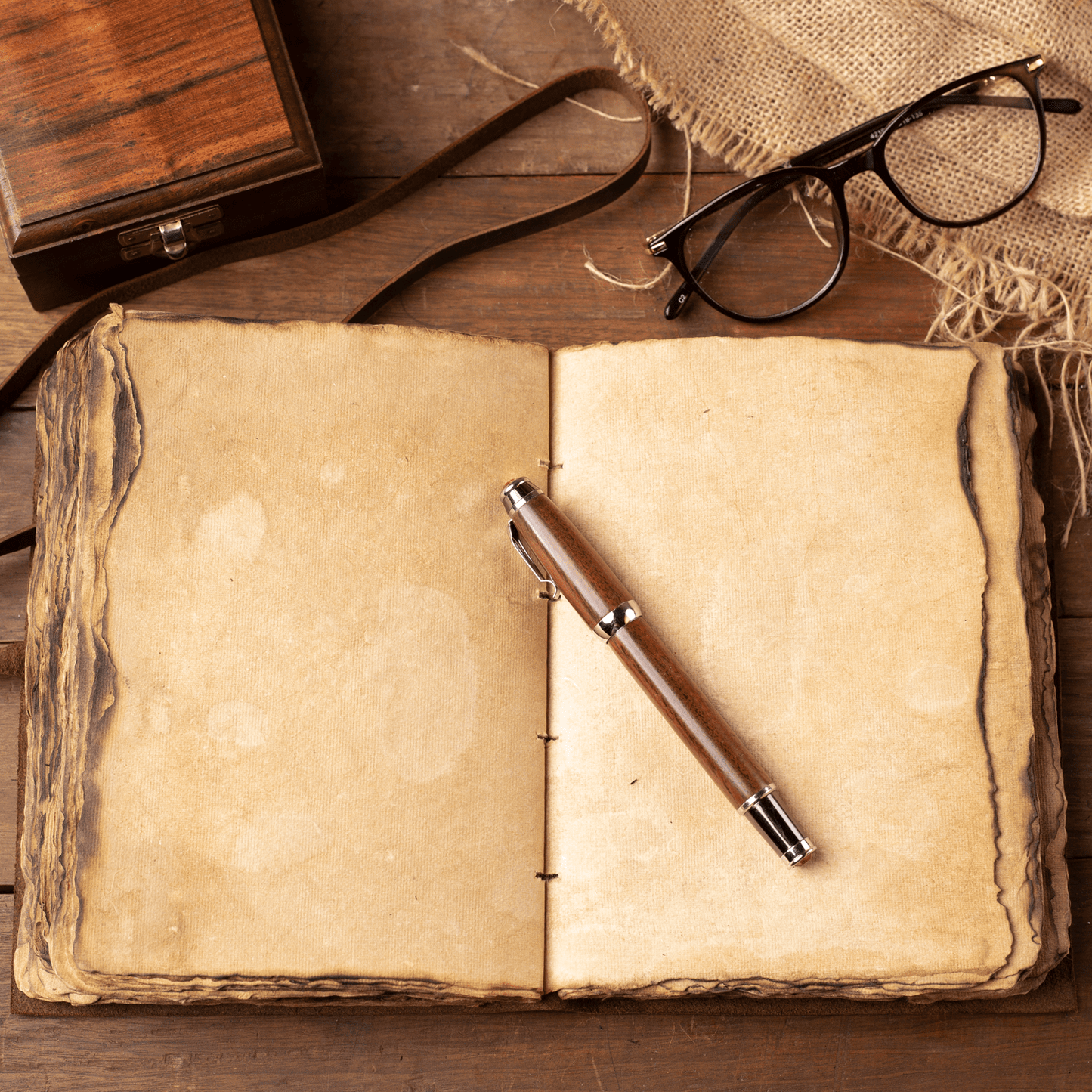 Burnt Deckle Edge Vintage Paper - Handmade Leather Bound Journal