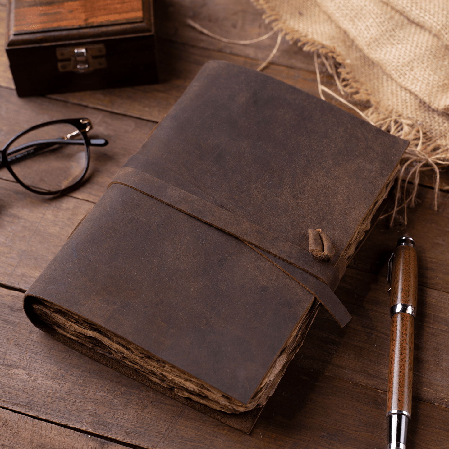 Burnt Deckle Edge Vintage Paper - Handmade Leather Bound Journal