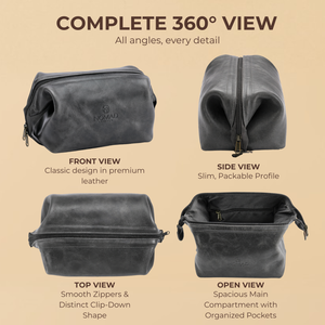 King-Size Leather Toiletry Bag | Black Full-Grain Leather Dopp Kit