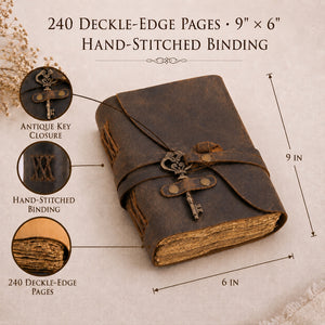 Vintage Leather Journal with Key – Deckle Edge Paper