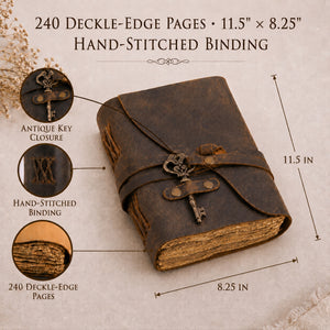 Vintage Leather Journal with Key – Deckle Edge Paper