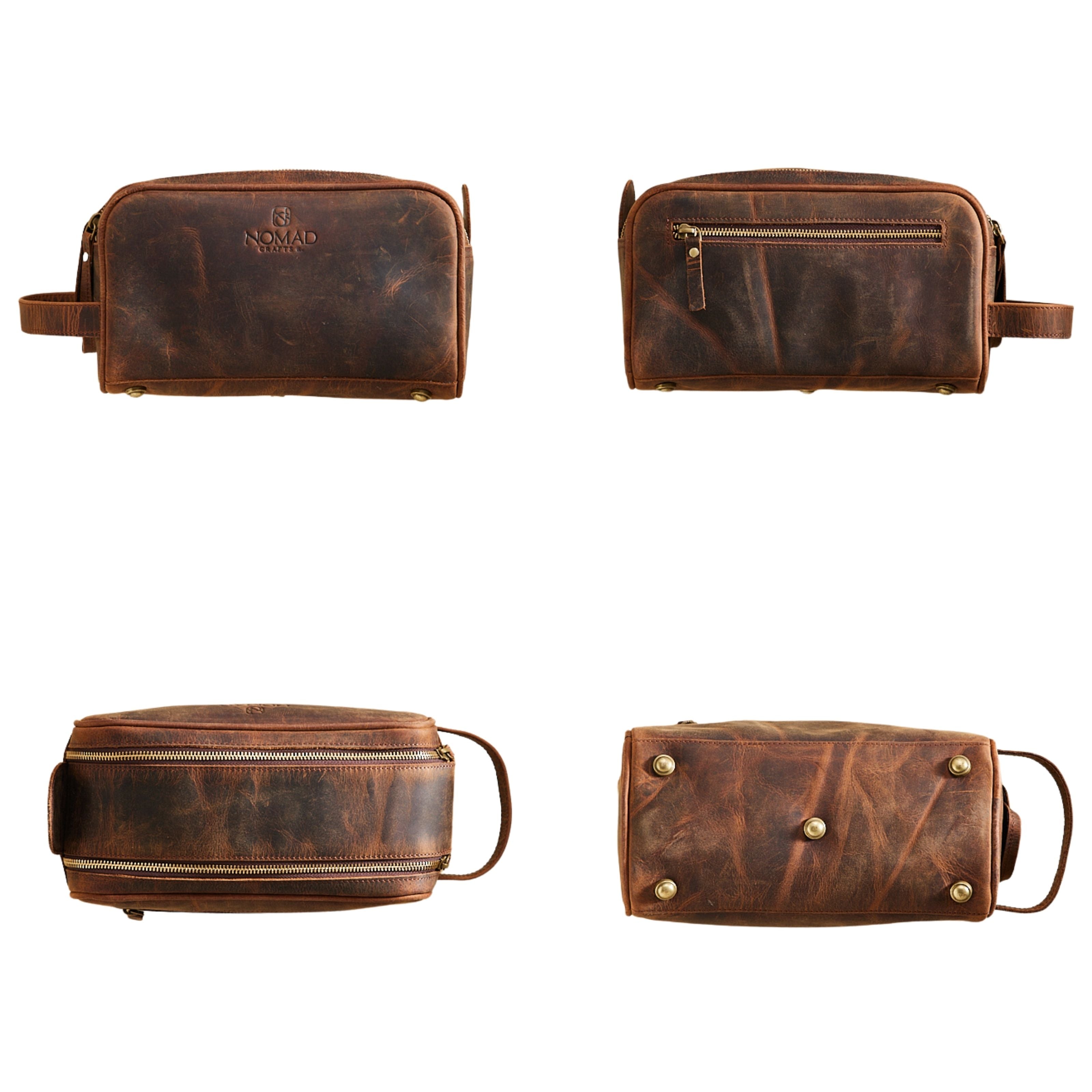 genuine buffalo leather unisex toiletry bag travel dopp kit Large Leather Travel Toiletry Bag Dopp Kit