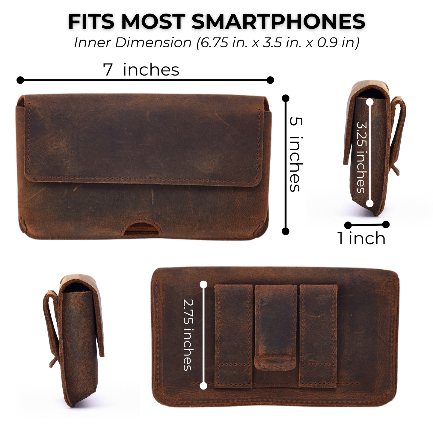 Genuine Leather Horizontal Phone Holster for Men