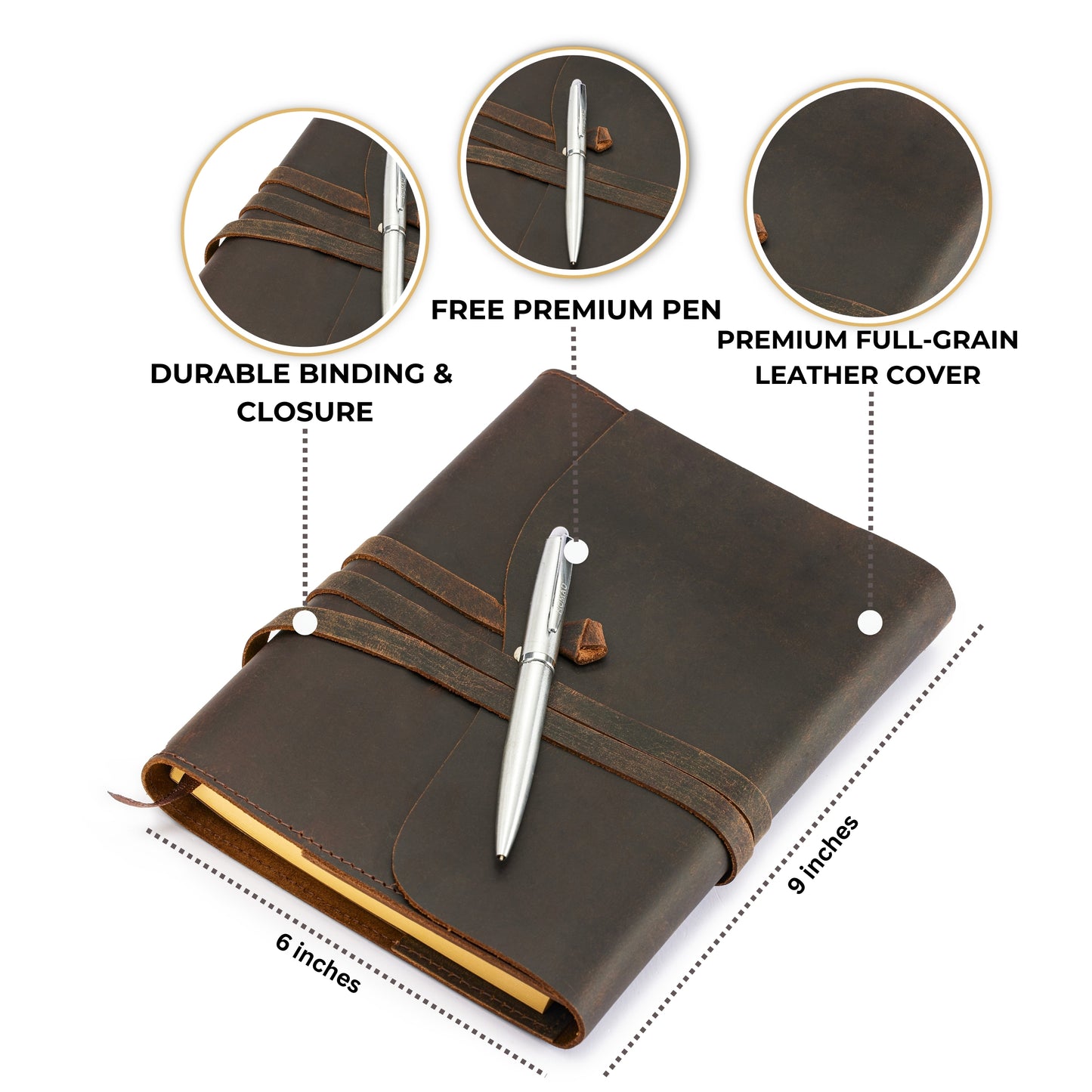 Refillable Leather Notebook Cover with Pen and Gift Box