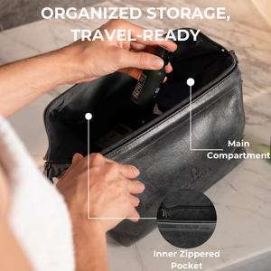 King-Size Leather Toiletry Bag | Black Full-Grain Leather Dopp Kit