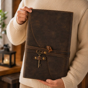 Vintage Leather Journal with Key – Deckle Edge Paper