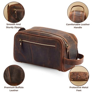 King Size Premium Leather Travel Toiletry Bag for Men and Women