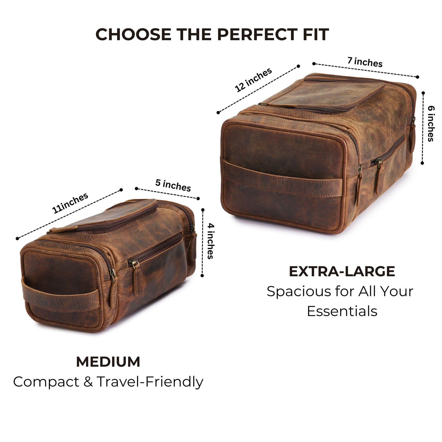 Medium Sized Hanging Leather Toiletry Bag for Men Women