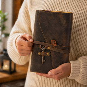 Vintage Leather Journal with Key – Deckle Edge Paper