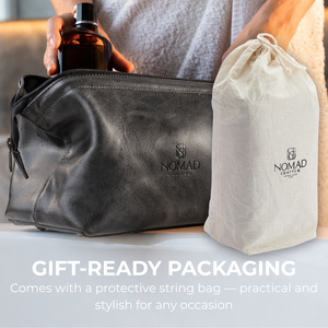 King-Size Leather Toiletry Bag | Black Full-Grain Leather Dopp Kit