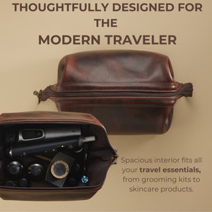 Premium Leather Travel Toiletry Bag for Men and Women