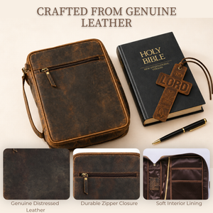 Large Leather Bible Cover Case | Full-Grain Bible Carrying Case