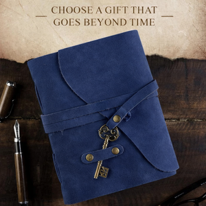 Vintage Leather Journal with Key – Lined Handmade Notebook Antique Leather Bound Writing Journal for Men & Women – Blue