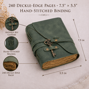 Vintage Leather Journal with Key – Deckle Edge Paper (Green)