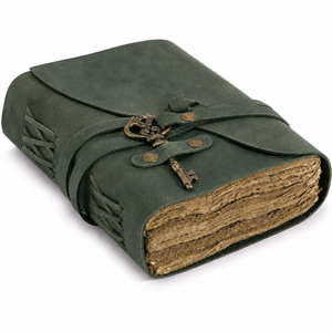 Vintage Leather Journal with Key – Deckle Edge Paper (Green)