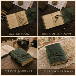 Vintage Leather Journal with Key – Deckle Edge Paper (Green)