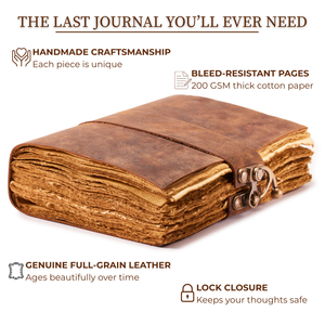 Vintage Brown Leather Journal with Lock – Deckle Edge Paper