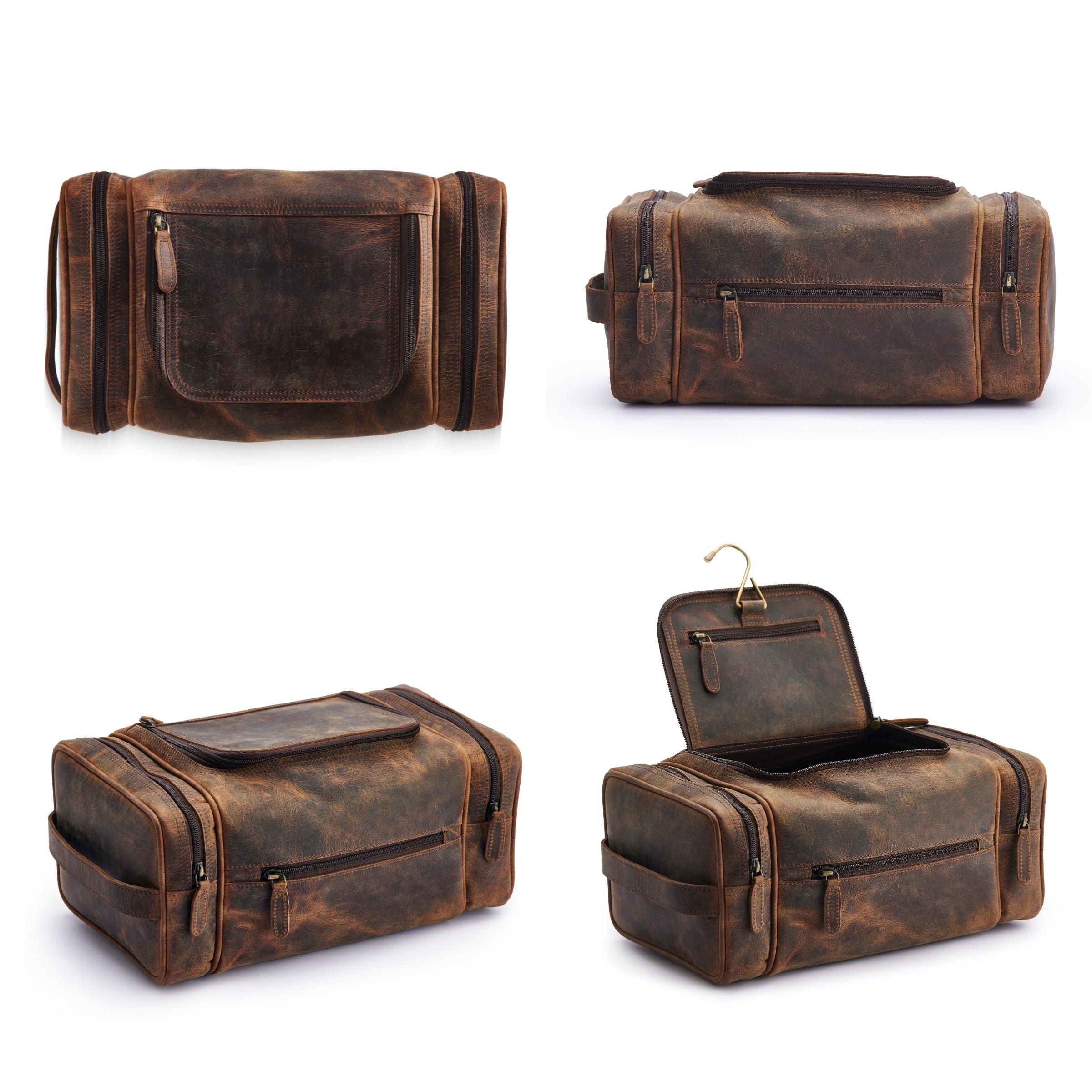 Extra Large Leather Travel Toiletry Bag Dopp Kit