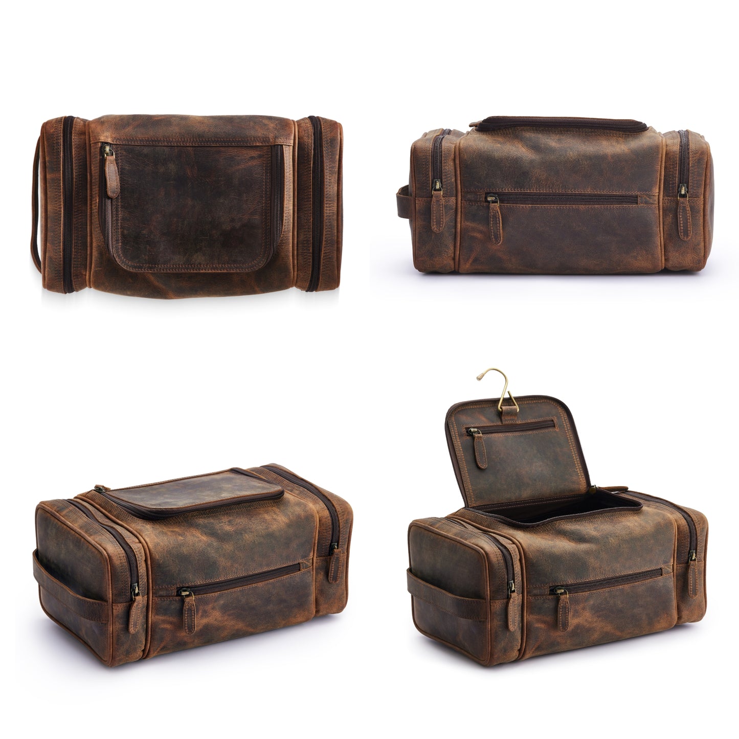 Extra Large Leather Toiletry Bag for Men & Women