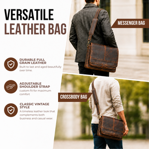 Full-Grain Leather Satchel for Men – Vintage Leather Messenger Laptop Bag