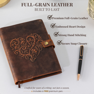 A5 Refillable Leather Journal with Embossed Heart