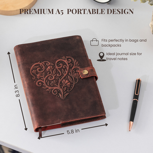 A5 Refillable Leather Journal with Embossed Heart