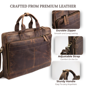 Leather Messenger Bag – 18” Laptop Briefcase