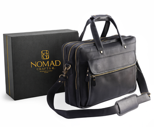 Black Leather Messenger Bag – 15” Laptop Briefcase