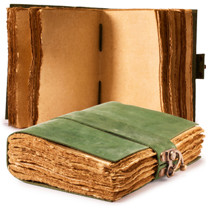 Vintage Green Leather Journal with Lock – Deckle Edge Paper