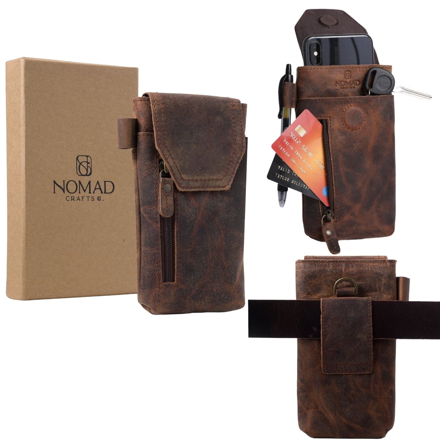 Leather Phone Holster for Men with Magnetic Closure 7.25”x4”