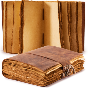 Vintage Brown Leather Journal with Lock – Deckle Edge Paper