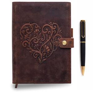 A5 Refillable Leather Journal with Embossed Heart