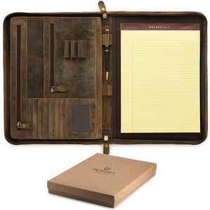 Leather Padfolio with Zipper for Men and Women