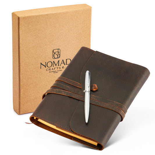 Refillable Leather Notebook Cover with Pen and Gift Box