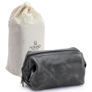 King-Size Leather Toiletry Bag | Black Full-Grain Leather Dopp Kit