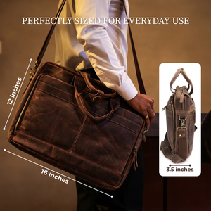 Leather Messenger Bag – 16” Laptop Briefcase