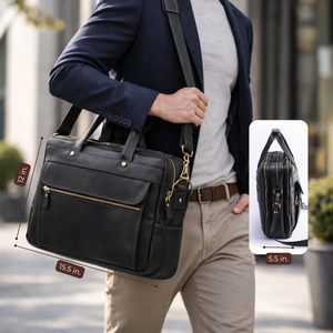 Black Leather Messenger Bag – 15” Laptop Briefcase