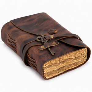 Vintage Leather Journal with Key – Deckle Edge Paper (Red Brown)