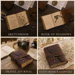 Vintage Leather Journal with Key – Deckle Edge Paper (Red Brown)