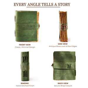 Vintage Green Leather Journal with Lock – Deckle Edge Paper