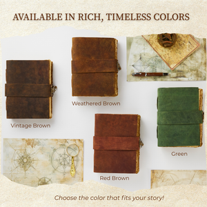 Vintage Green Leather Journal with Lock – Deckle Edge Paper