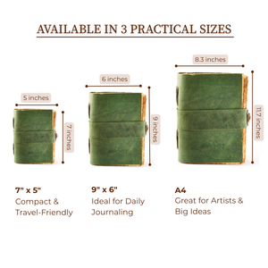 Vintage Green Leather Journal with Lock – Deckle Edge Paper