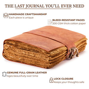 Vintage Leather Journal with Lock – 7x5 Inch Handmade Journal with Antique Deckle Edge Paper, Genuine Leather Writing Notebook by NomadCraftsCo.