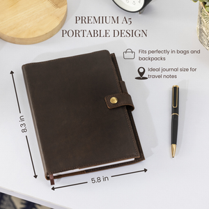 A5 Refillable Leather Journal with Pen