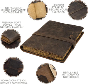 Refillable Vintage Leather Journal A4