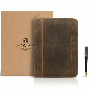Leather Padfolio with Zipper for Men and Women
