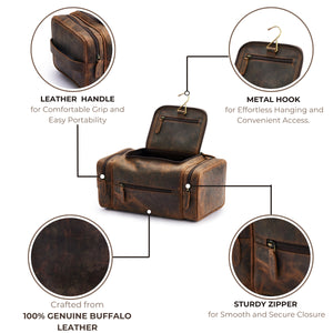 Extra Large Leather Toiletry Bag for Men & Women